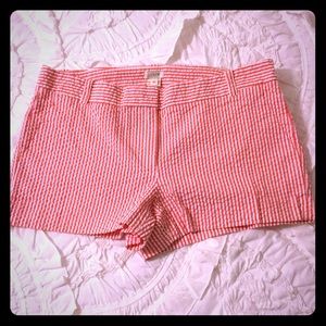 J Crew Coral/white seersucker shorts